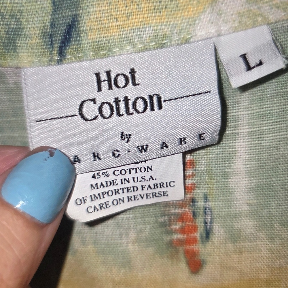 Hot Cotton Yellow Tropical Print Short Sleeve Button-Up - Picture 3 of 9